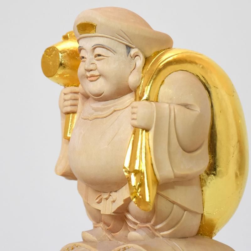 桧木大黒天箱台付 金箔 身丈立3.5寸 総高23cm