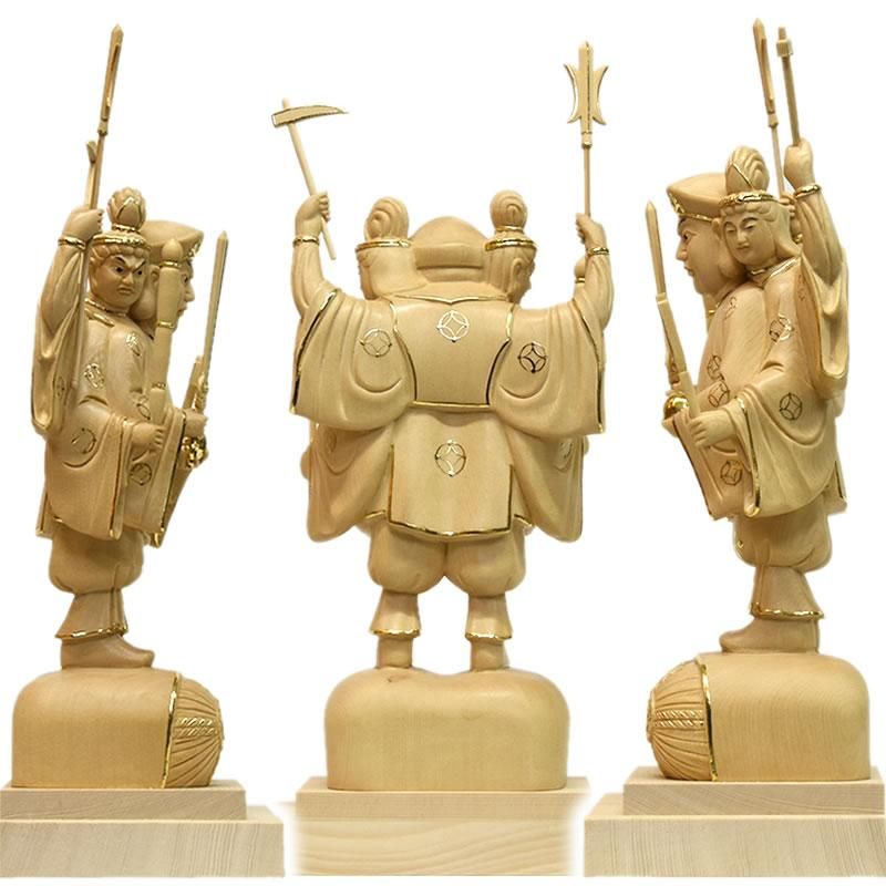 桧木三面出世大黒天 立5.0寸 切金 総丈33cm 比叡山形三面大黒天