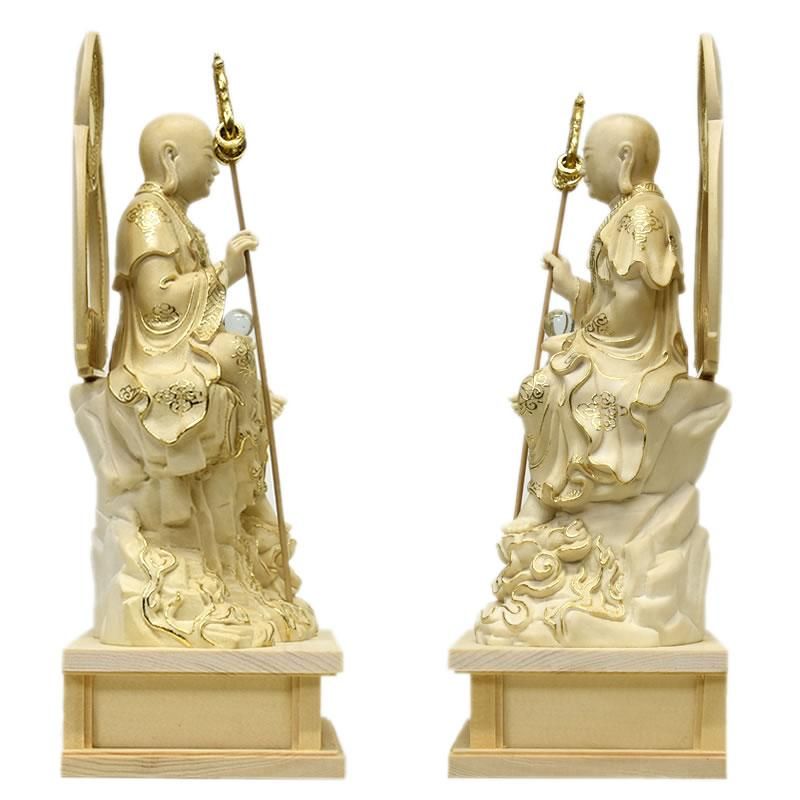 【フォロー割・新品】 地蔵菩薩　木地彫り　総高さ約18㎝ 　仏像　地蔵　菩薩 桧木地蔵菩薩半跏像 坐2.5寸 切金 総高20.5cm | 高品質な彫刻と