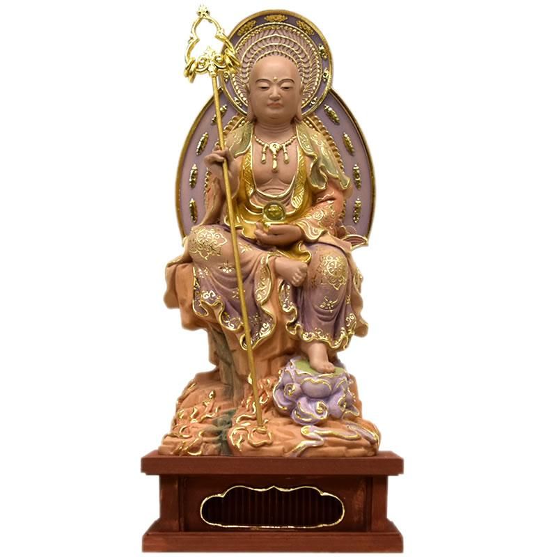 桧木地蔵菩薩半跏像 坐2.5寸 極彩色 総高20.5cm