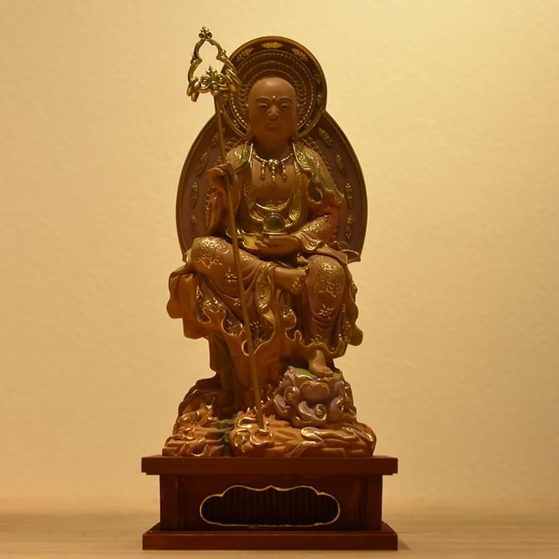 桧木地蔵菩薩半跏像 坐2.5寸 極彩色 総高20.5cm