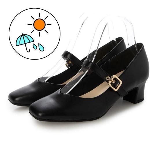 レインスクエアトゥメリージェーンパンプス | ブラック - jupery