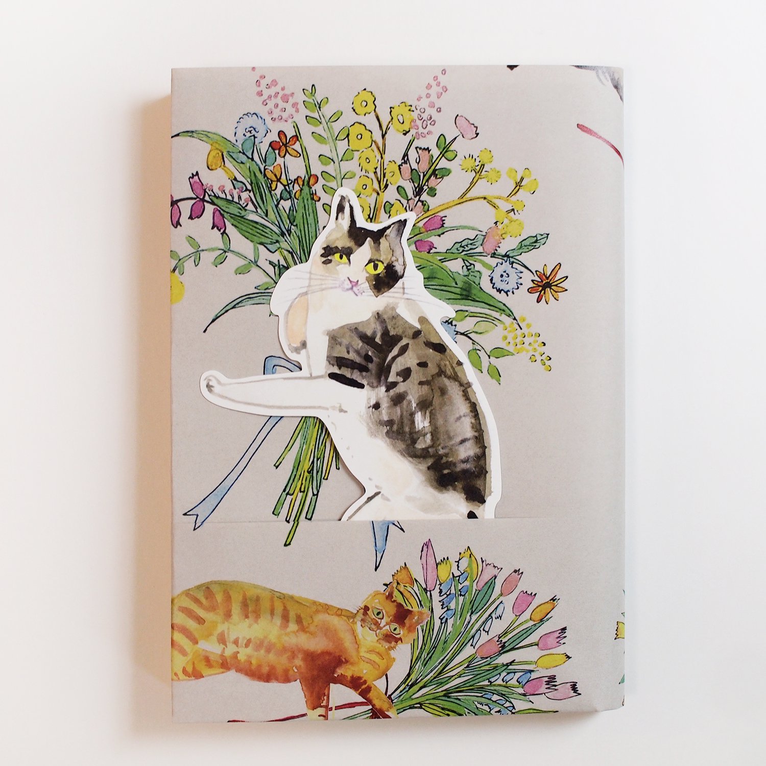 ブックカバーとしおりのセット「猫と花束」※文芸書サイズ - Papermessaage