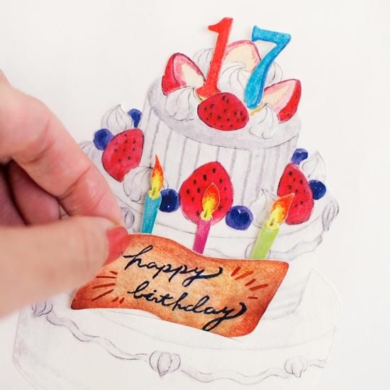 ゴールドポストカード お花とケーキ Birthday カルトダール社