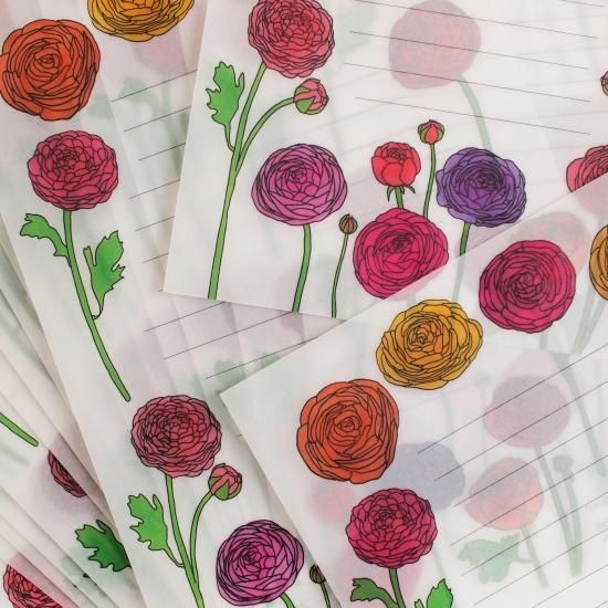 誕生花のすけすけ便箋「4月 ラナンキュラス」 - Papermessaage 誕生花のすけすけ便箋「4月 ラナンキュラス」 - Papermessaage