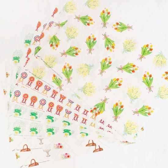 お花A4サイズです。 A4包装紙Set「おめでとうの花」 - Papermessaage