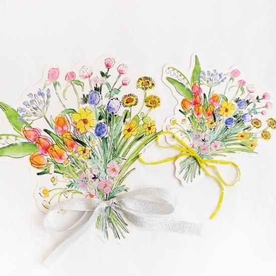 リボンを通せる大きな花束のカード「庭の花」 - Papermessaage