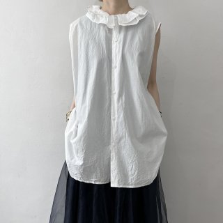 TOUJOURS Ruffle Collar Sleeveless  Shirt / White