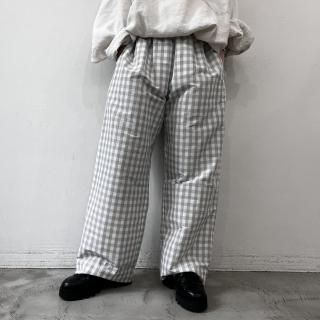 R&D.M.Co- GINGHAM CHECK RERAX PANTS / Gray