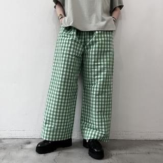 R&D.M.Co- GINGHAM CHECK RERAX PANTS / Green