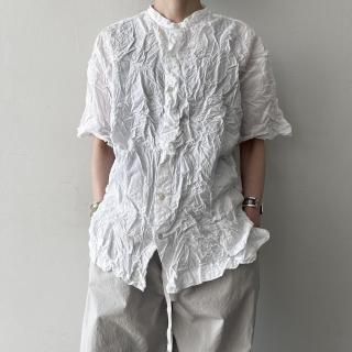 Vas-y Lentment<br> BANDED COLLAR S/SL SHIRT / White