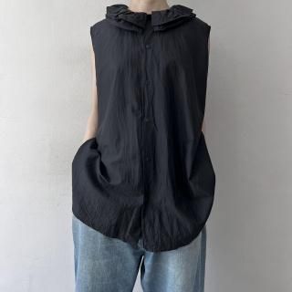 TOUJOURS Ruffle Collar Sleeveless  Shirt / Black Navy <img class='new_mark_img2' src='https://img.shop-pro.jp/img/new/icons64.gif' style='border:none;display:inline;margin:0px;padding:0px;width:auto;' />