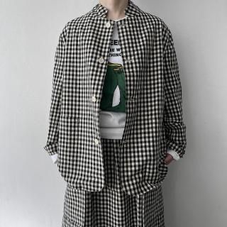 R&D.M.Co-<br> GINGHAM CHECK COVERALL JACKET / Black