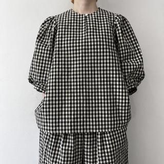 R&D.M.Co- <br> GINGHAM CHECK BIG BALLOON SLEEVE BLOUSE / Black