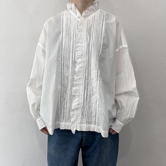 トップス TOUJOURS Ruffle Shirt TOUJOURS Lace Pin Tuck Ruffle Shirt / White - ＋ING MARKET