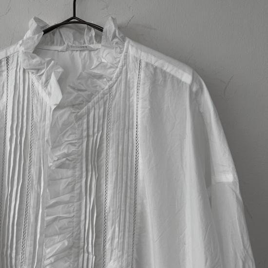 TOUJOURS Lace Pin Tuck Ruffle Shirt / White - ＋ING MARKET