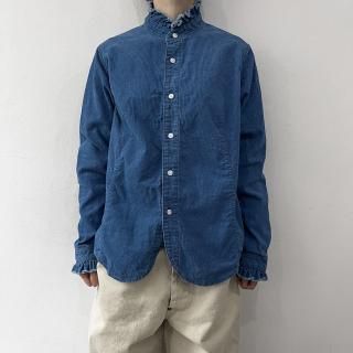 R&D.M.Co -<br> INDIGO LIGHT CORDUROY FRILL COLLAR SHIRT <img class='new_mark_img2' src='https://img.shop-pro.jp/img/new/icons64.gif' style='border:none;display:inline;margin:0px;padding:0px;width:auto;' />