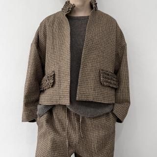 R&D.M.Co-<br> COTTON WOOL FRILL DECORATION JACKET / Check