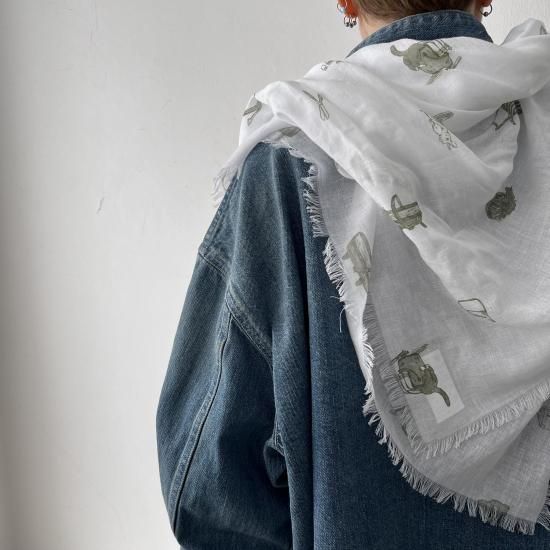 R&D.M.Co-☆GREAT GREEN THUMB GAUZE SHAWL R&D.M.Co- GREAT GREEN THUMB GAUZE SHAWL / White × Green