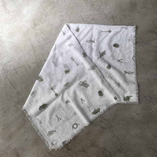 R&D.M.Co- GREAT GREEN THUMB GAUZE SHAWL / White × Green