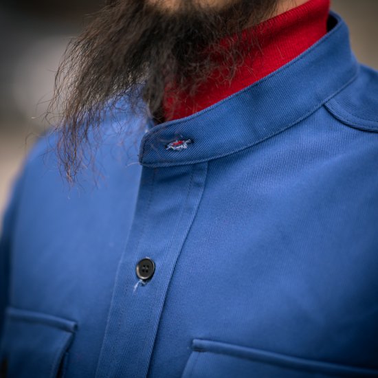 CPO Shirt Band Collar English Twill Blue - BONCOURA Official Online Store