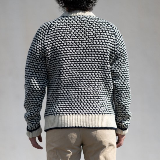 ポップコーンセーター シェットランド ナチュラル×ネイビー Popcorn Sweater Shetland Wool natural × navy  - BONCOURA Official Online Store