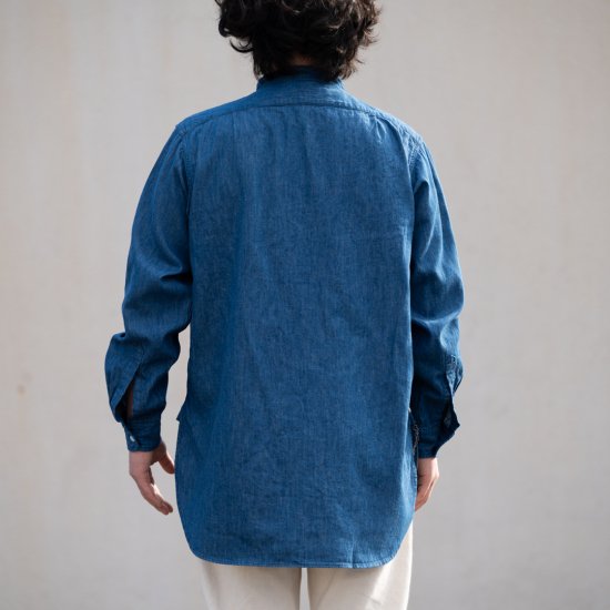 Band Collar Shirt Cotton Linen light blue indigo - BONCOURA Official Online  Store