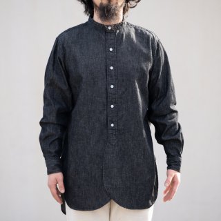 Band Collar Shirt Cotton Linen black