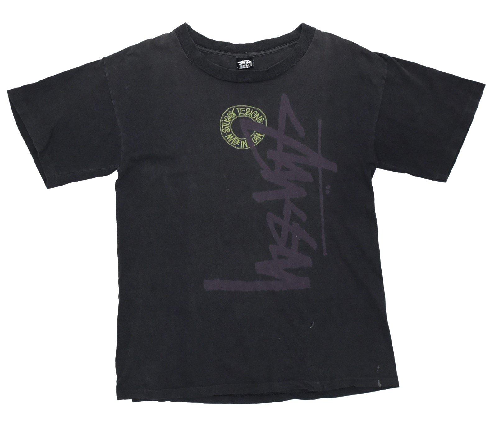 80s STUSSY  Big logo print Tee L MADE IN USA Black