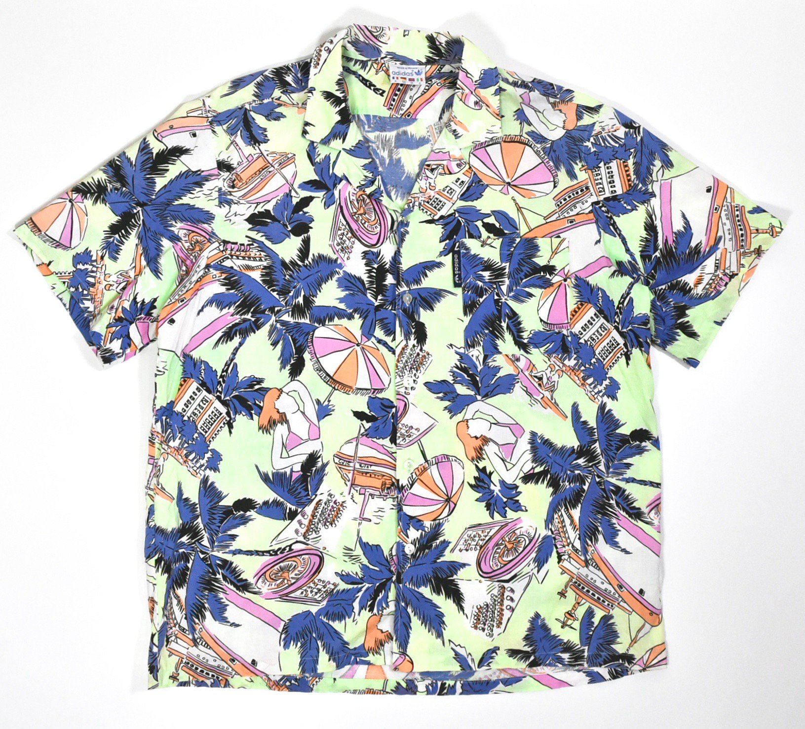 80s ADIDAS Aloha shirts ML MADE IN FRANCE Shocking green