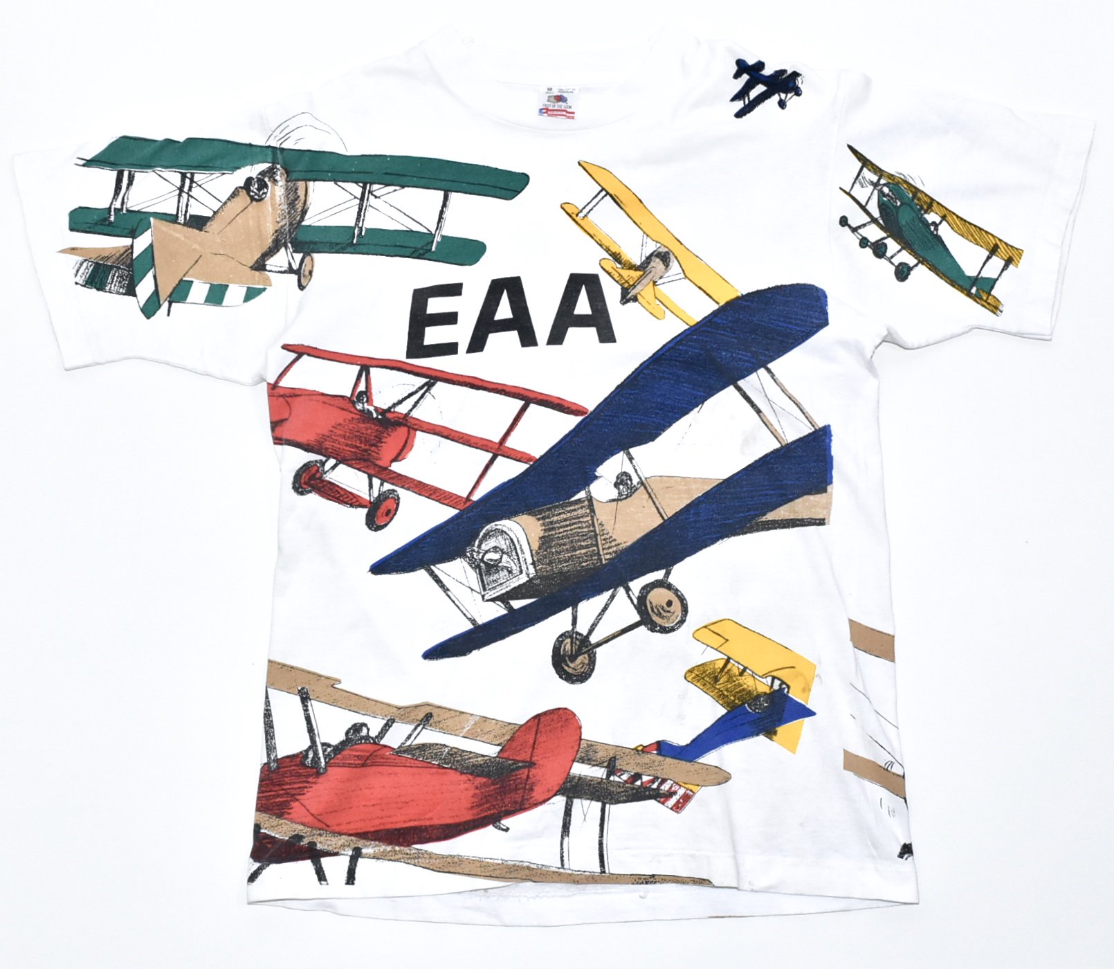 90s EAA Airplane All over print Tee M MADE IN USA White