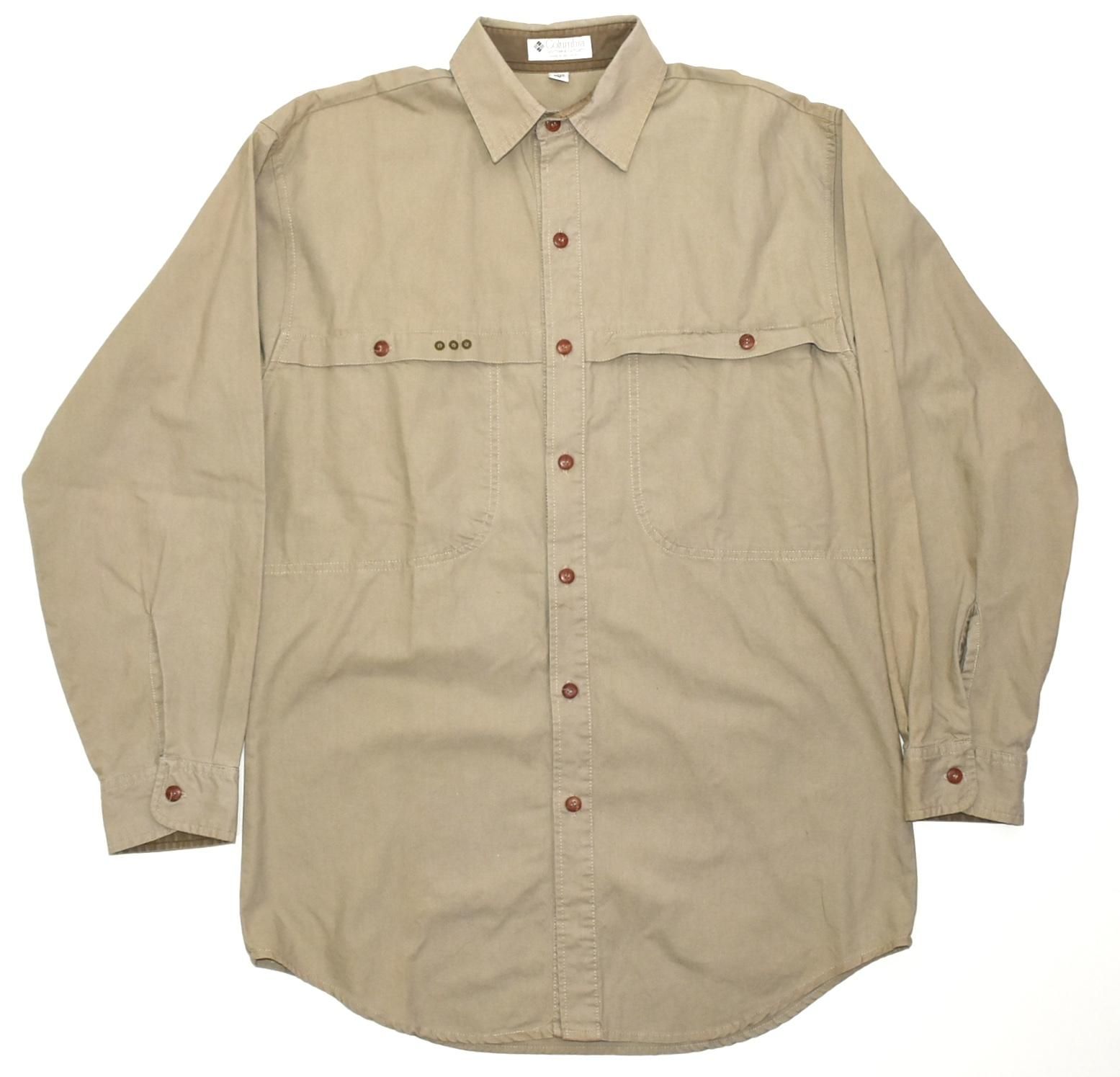 80s COLUMBIA Fishing cotton shirts S(L) Beige