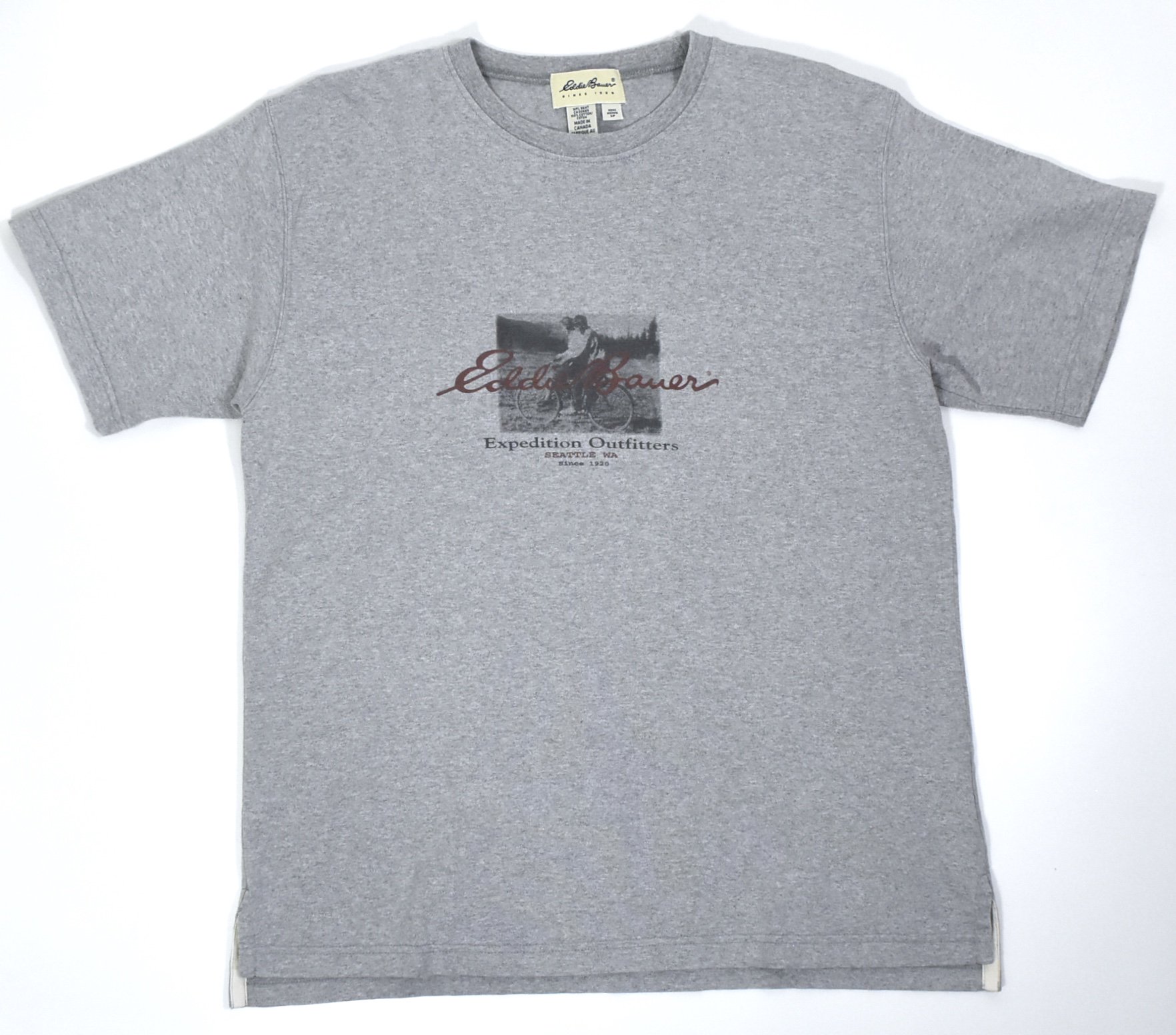 90s EDDIE BAUER Logo print Tee LXL MADE IN CANADA Gray