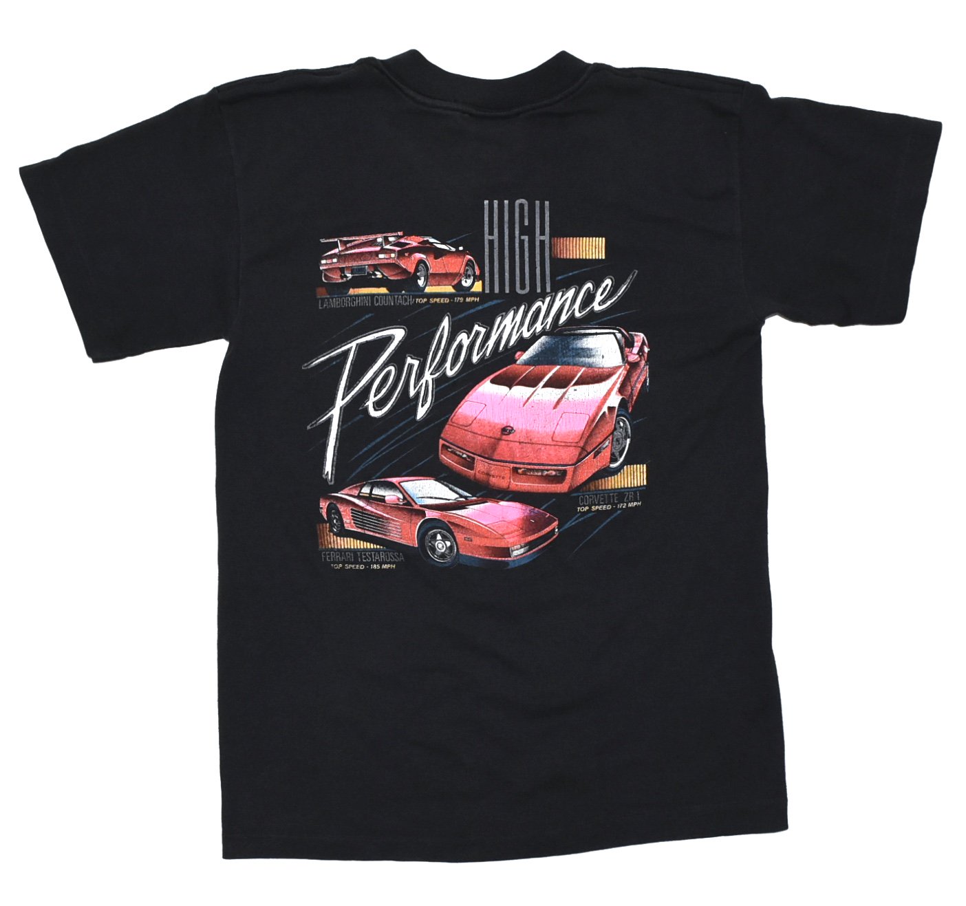 90s SSI 'High Performance' Tee S MADE IN USA Black 'LAMBORGHINI,CORVETTE,FERRARI'