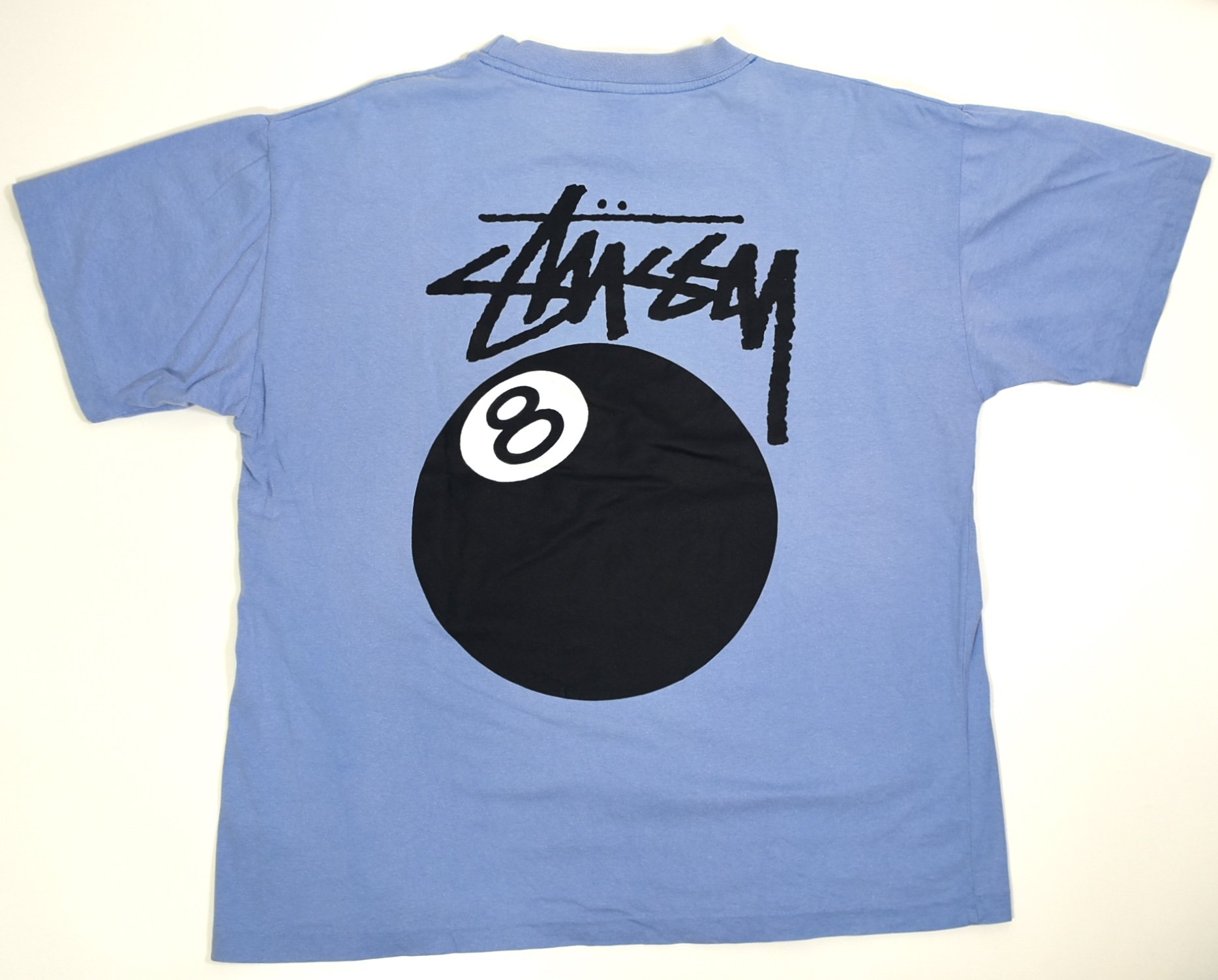 90s STUSSY 8 Ball Tee L DESIGNED IN USA Light blue