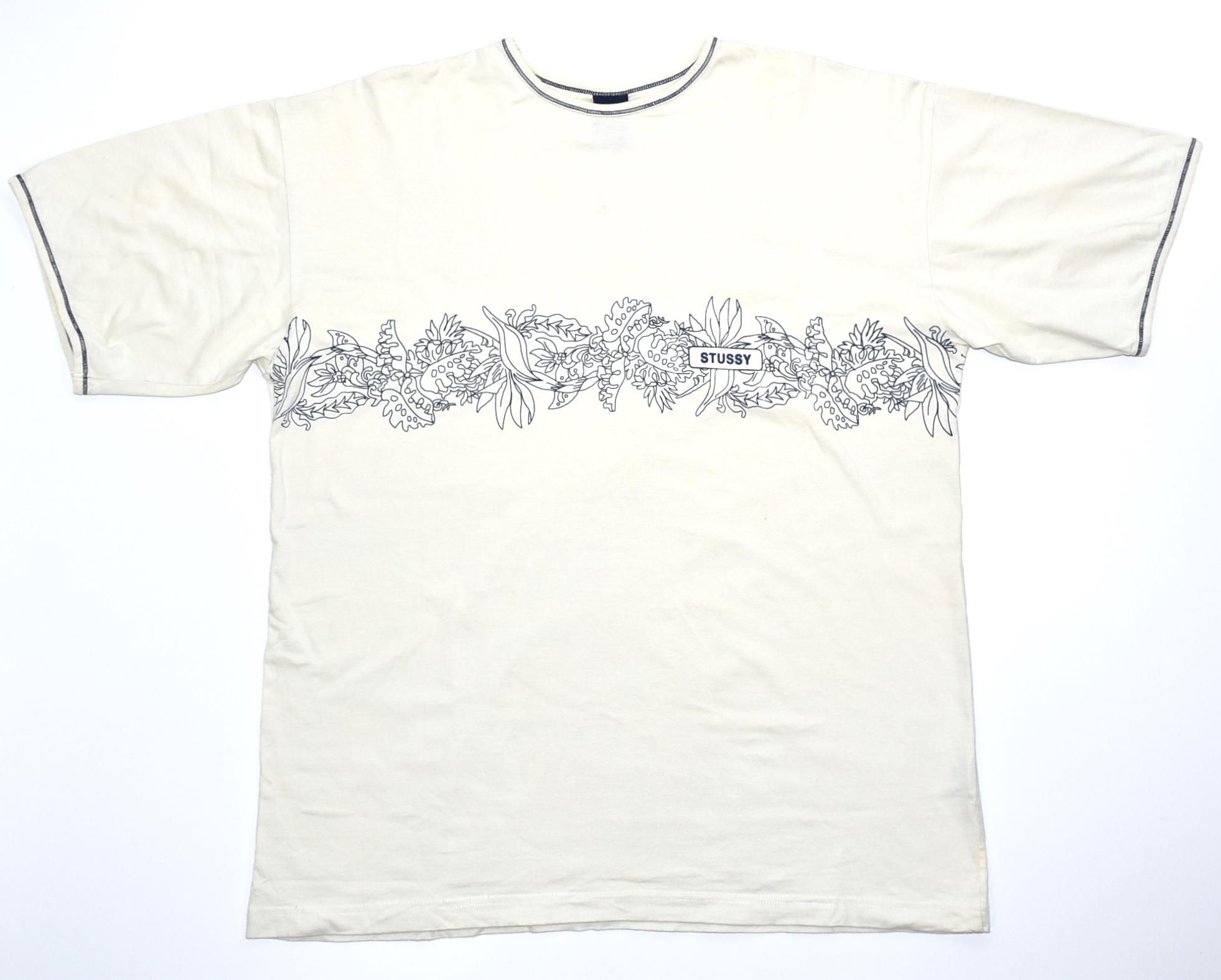 90s STUSSY Aloha Tee XL DESIGNED IN USA Off white