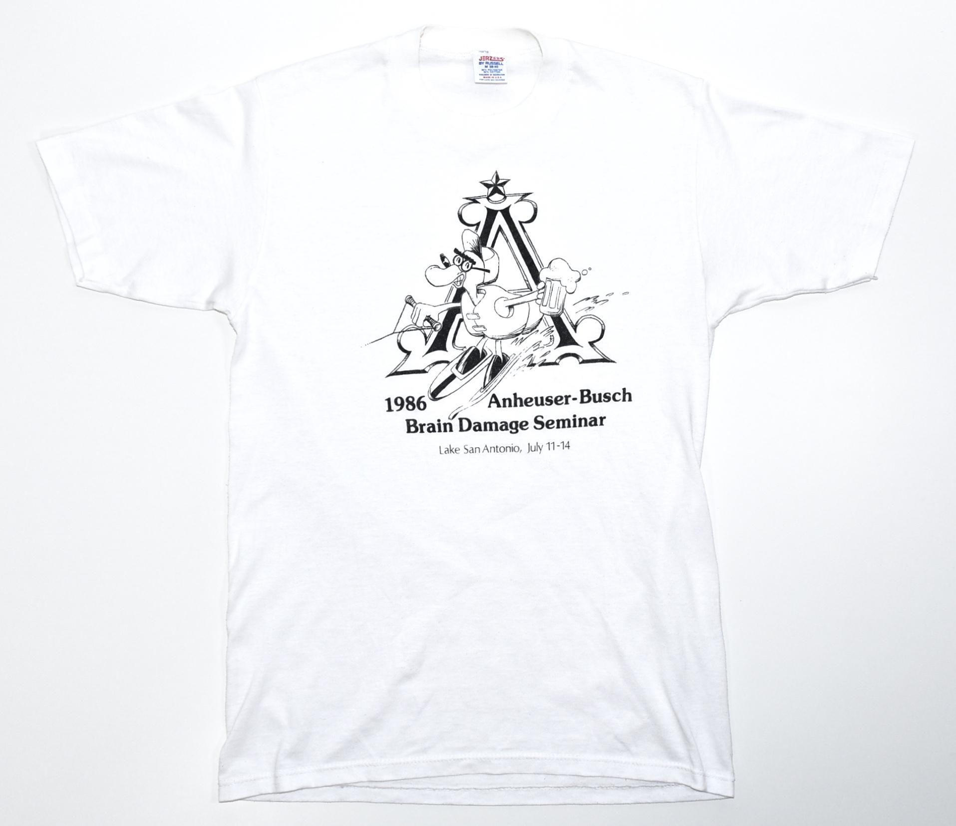 1986 Anheuser-Busch Brain Damage Seminar Tee M MADE IN USA White