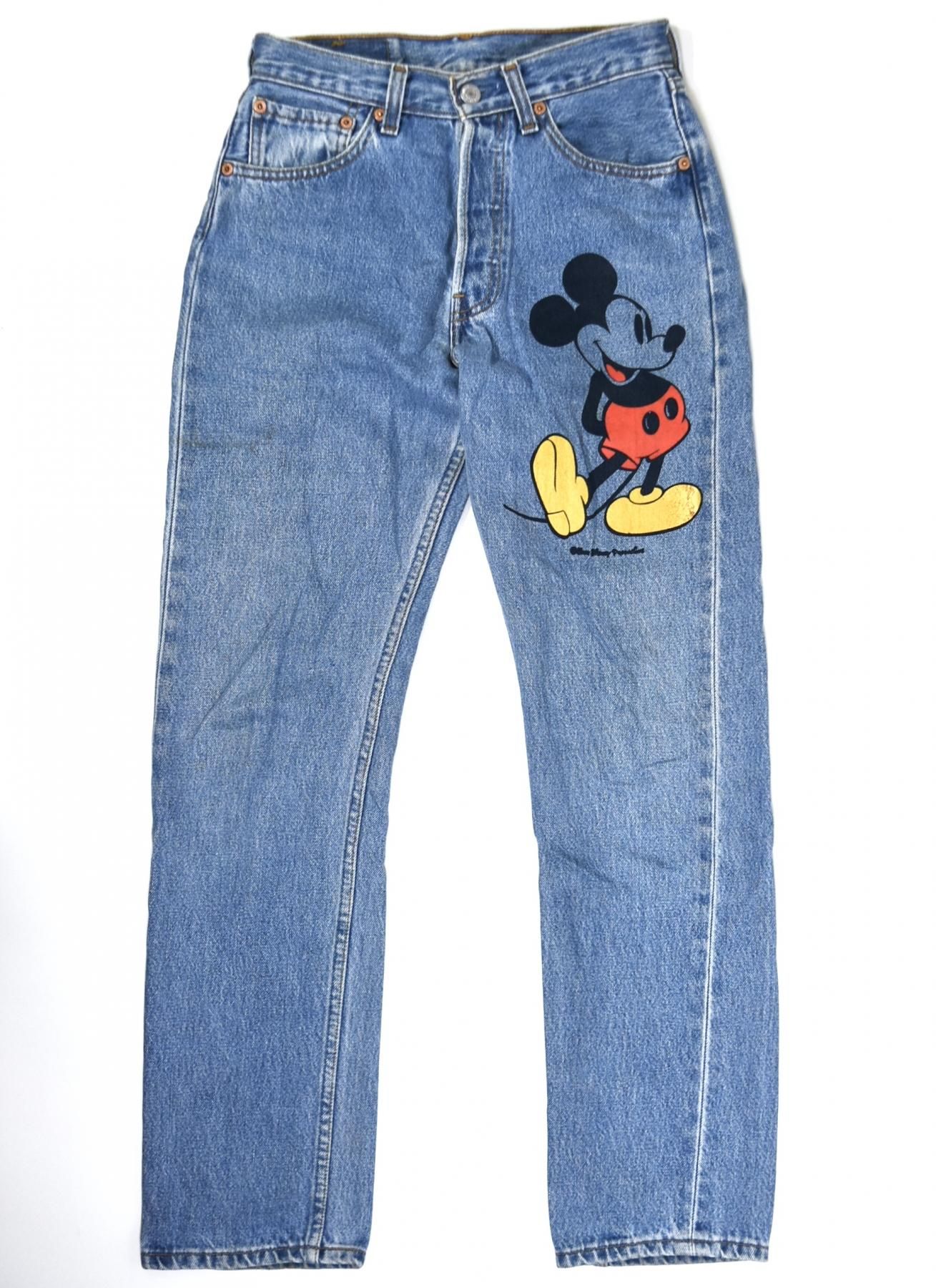 1997 LEVI'S Mickey mouse print 501 W27 L30 MADE IN CANADA Indigo