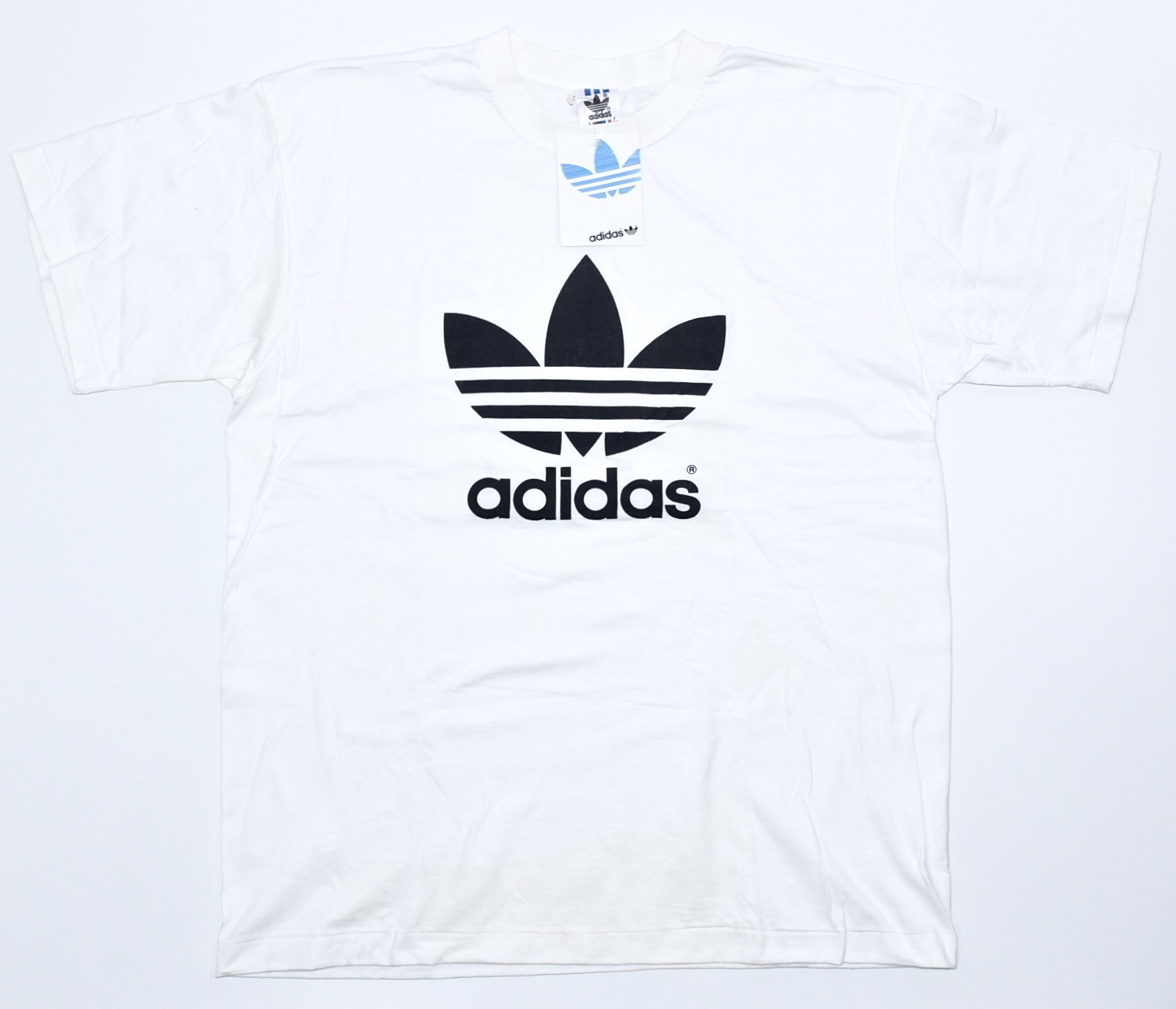 DEAD STOCK 80s ADIDAS 2-sided logo print Tee L White - MISSION WEB STORE