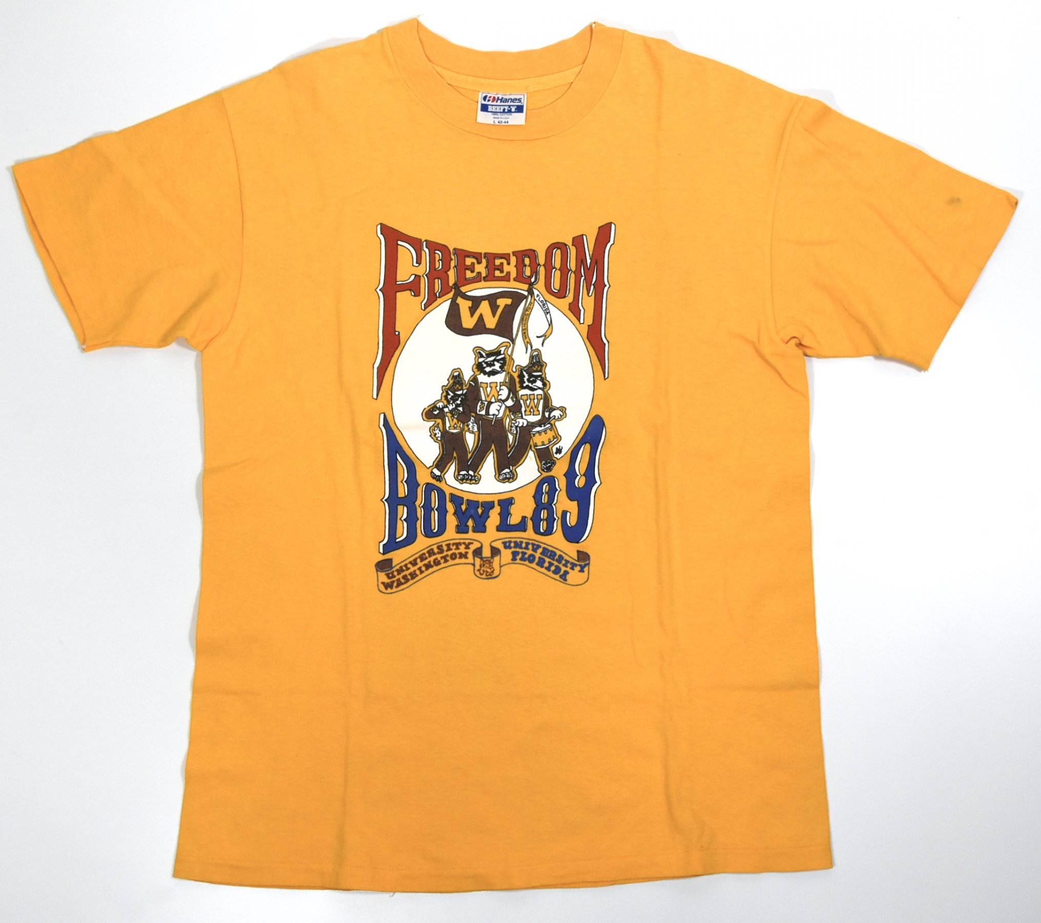 1989 FREEDOM BOWL Tee L MADE IN USA Yellow