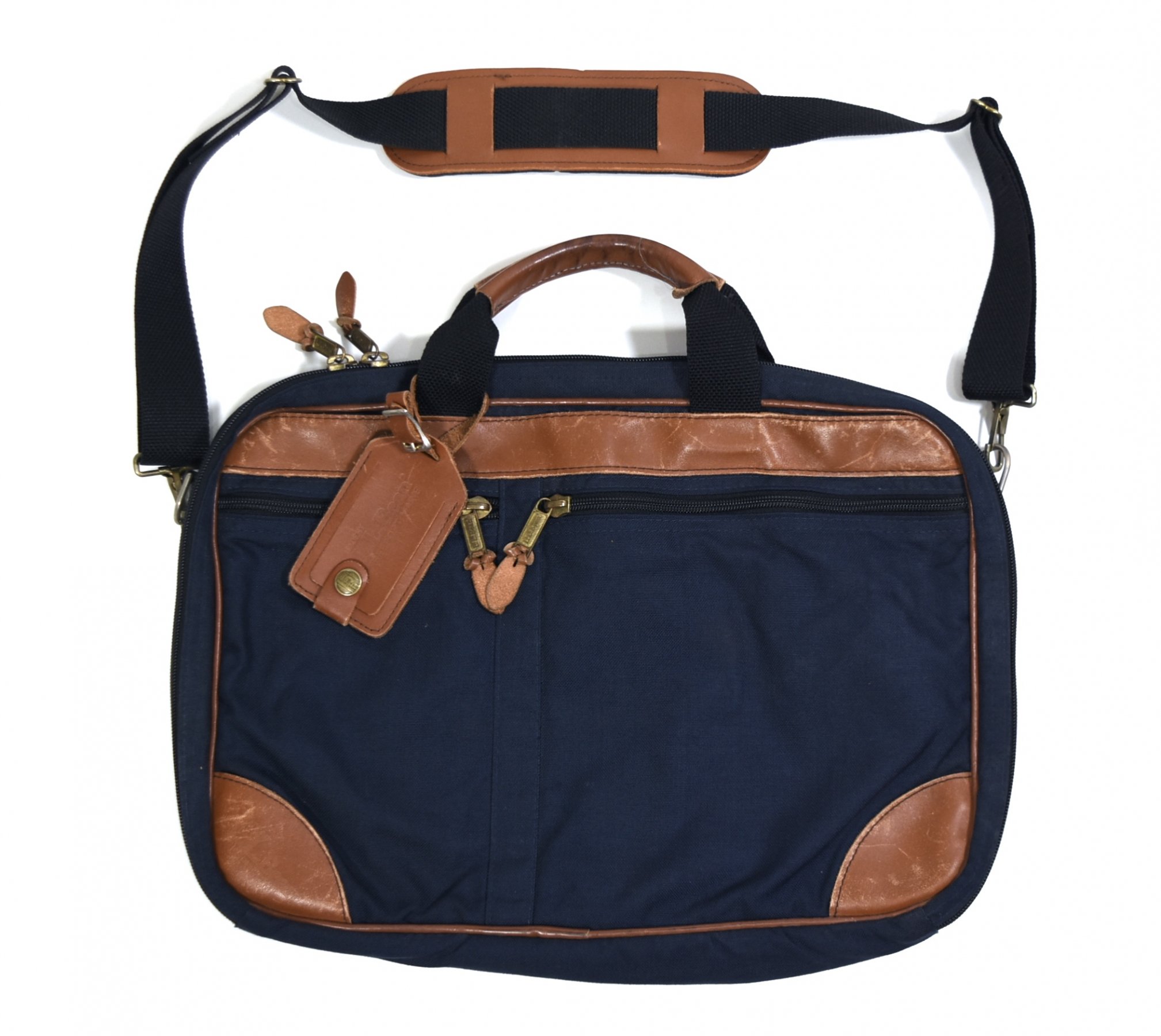 80s L.L.Bean Brief bag Navy with Shoulder belt & Pass case