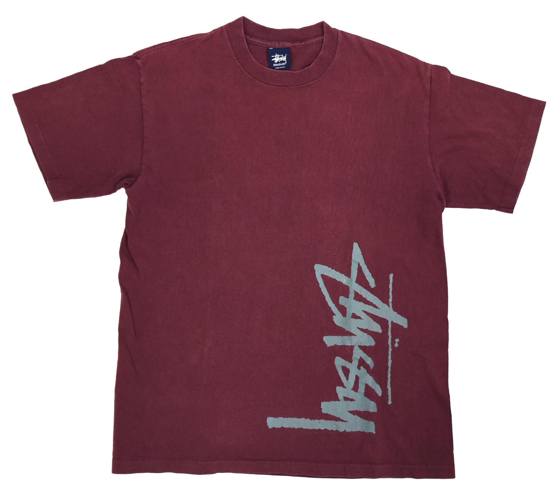 90s STUSSY 2-sided print Tee M Burgundy