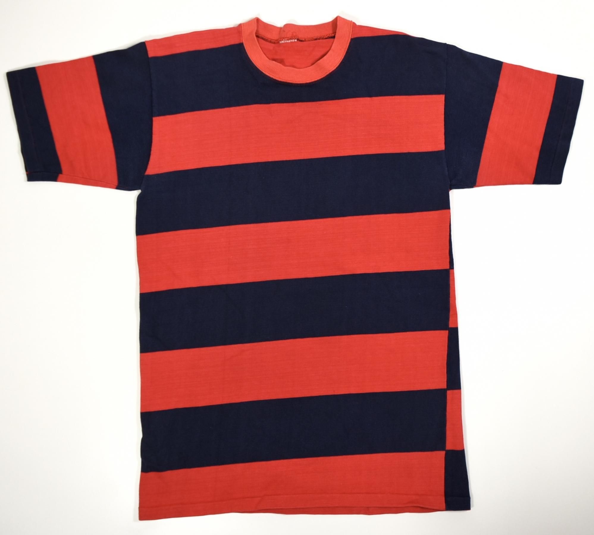 80s UNKNOWN Thick border cotton Tee LXL NavyRed
