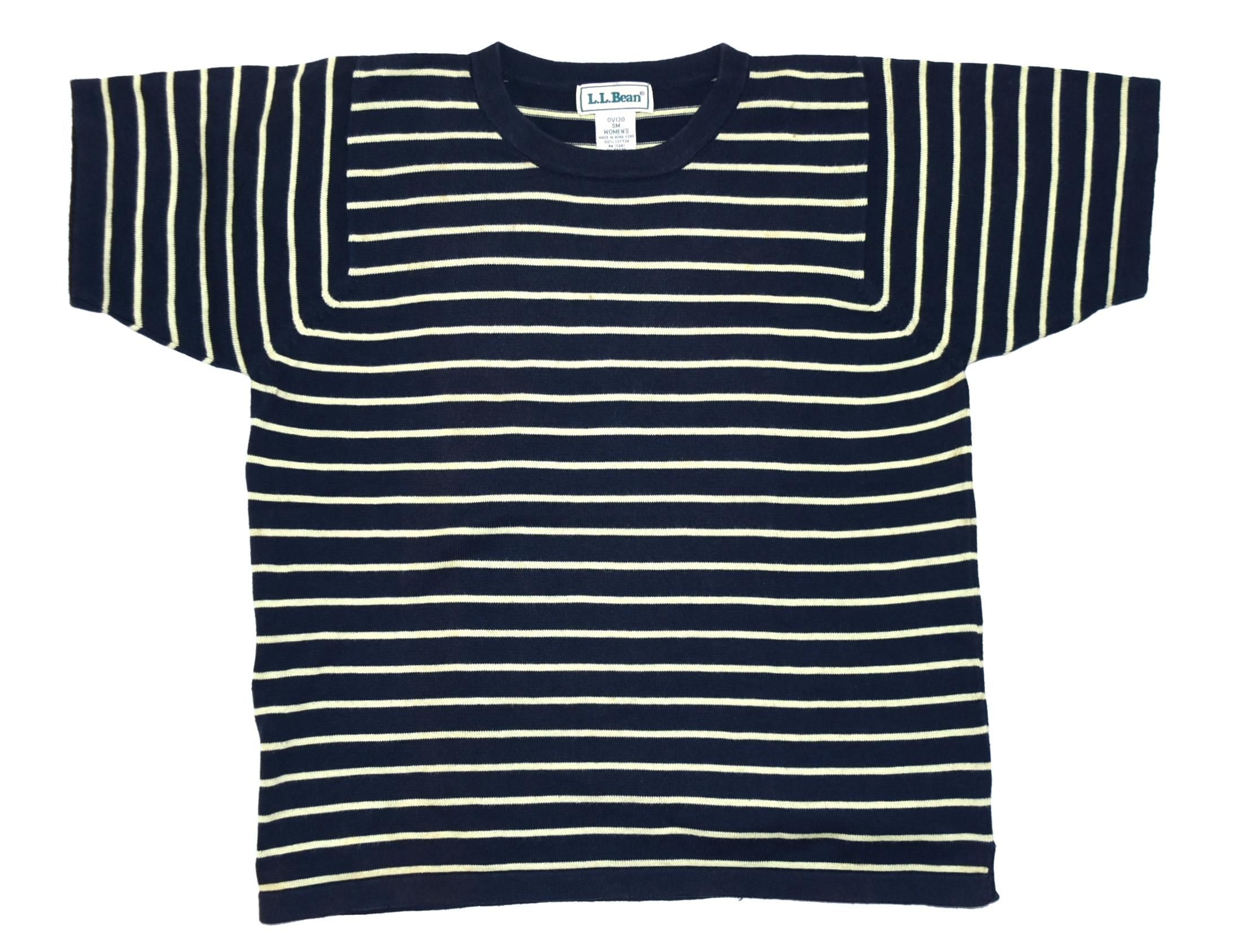 90s L.L.Bean Border cotton knit Tee WOMEN'S SM Navy