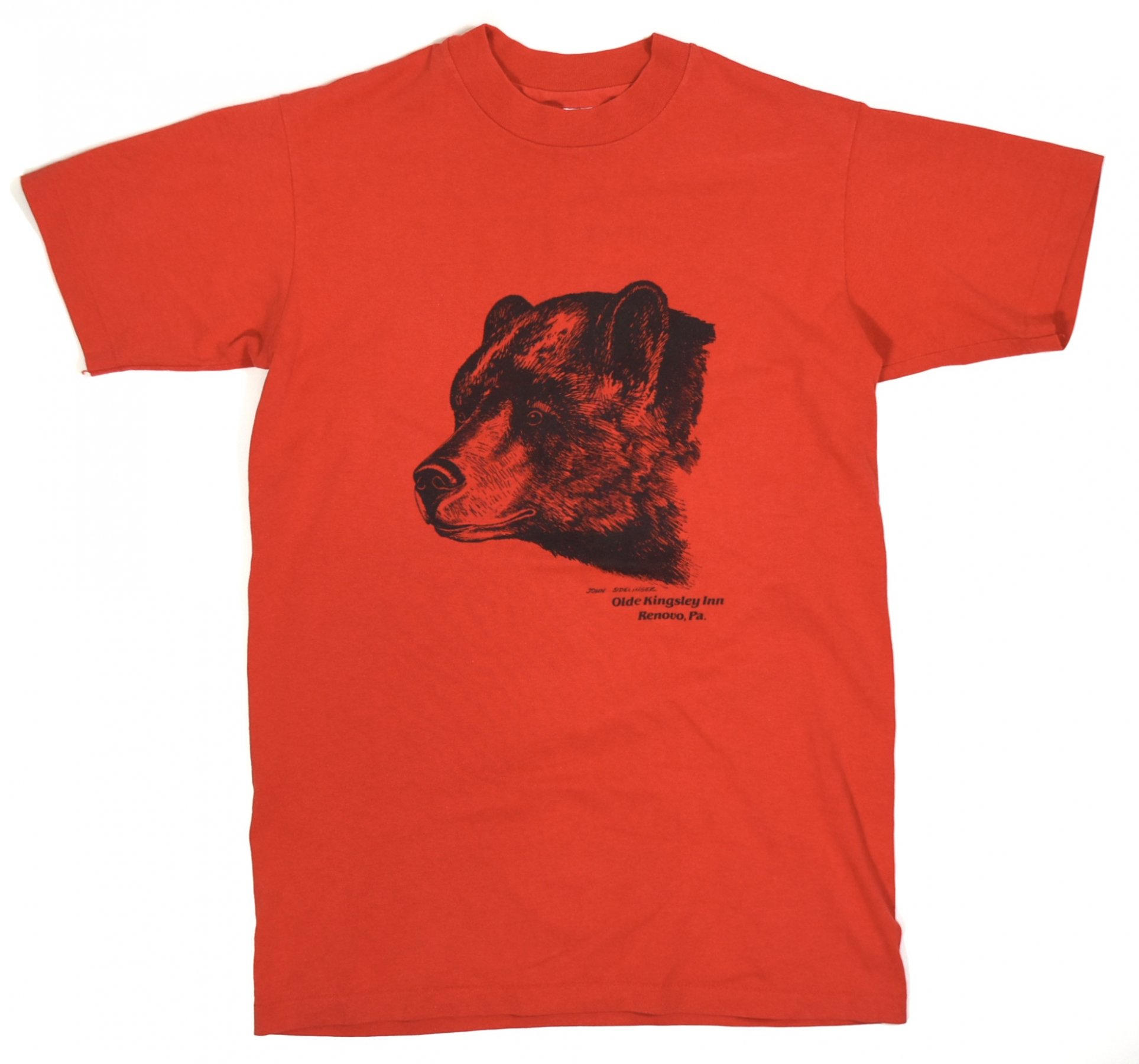 80s 'JOHN SIDELINGER' Bear Tee S MADE IN USA Red