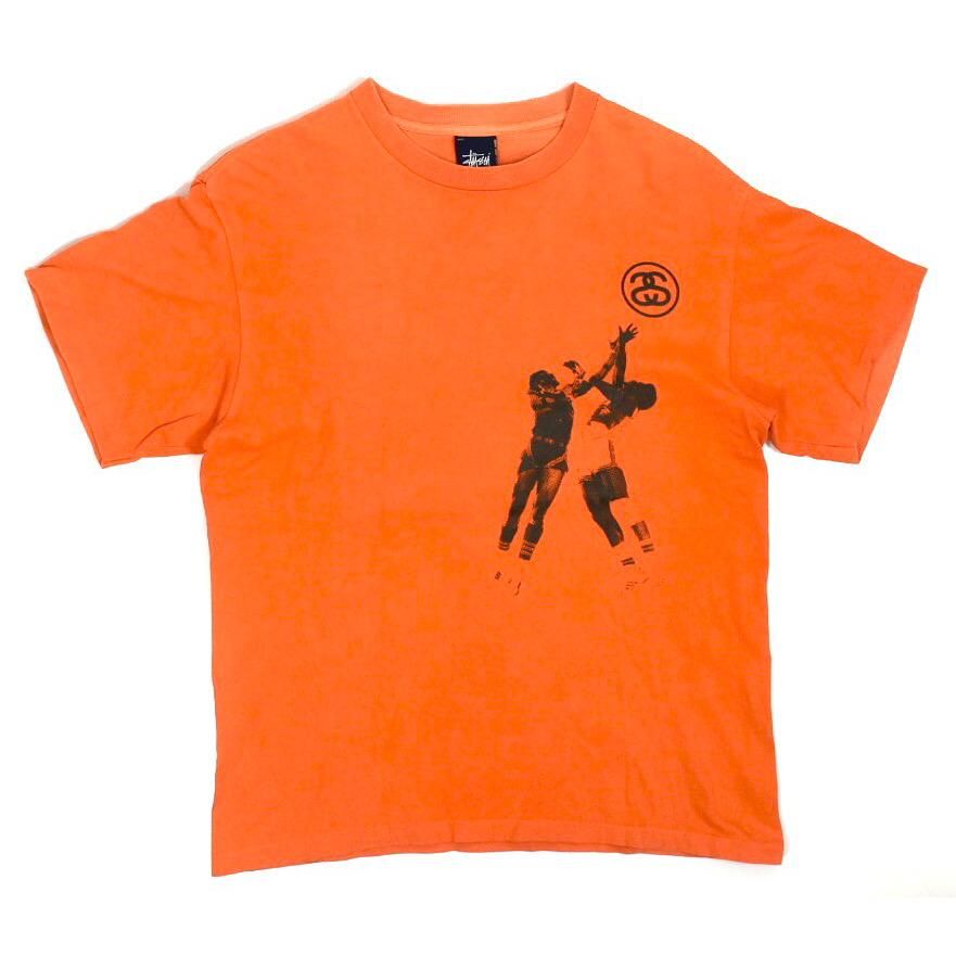 1990s STUSSY Basketball Tee M MADE IN USA Orange