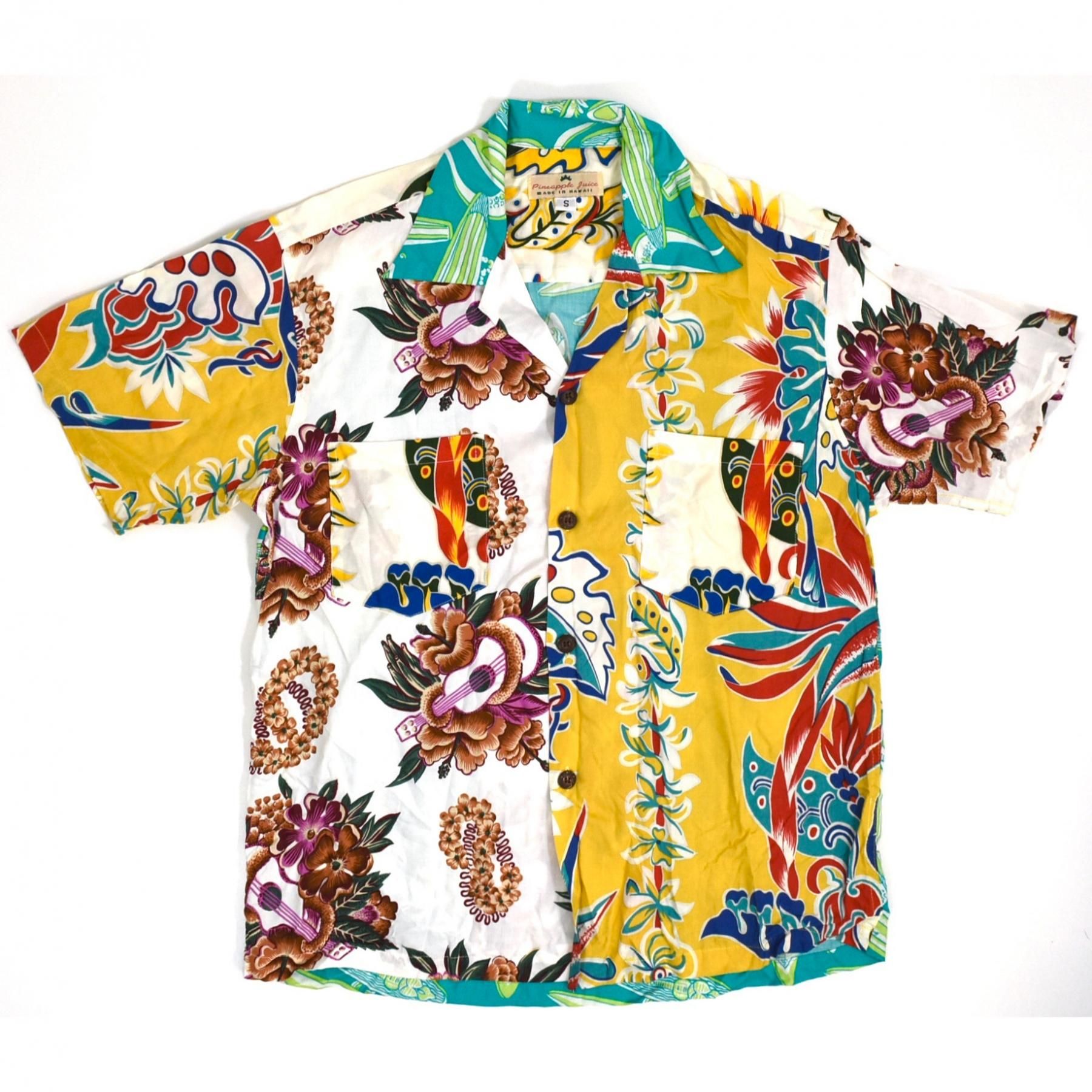 2000s Pineapple juice Rayon switching aloha shirts S MADE IN HAWAII