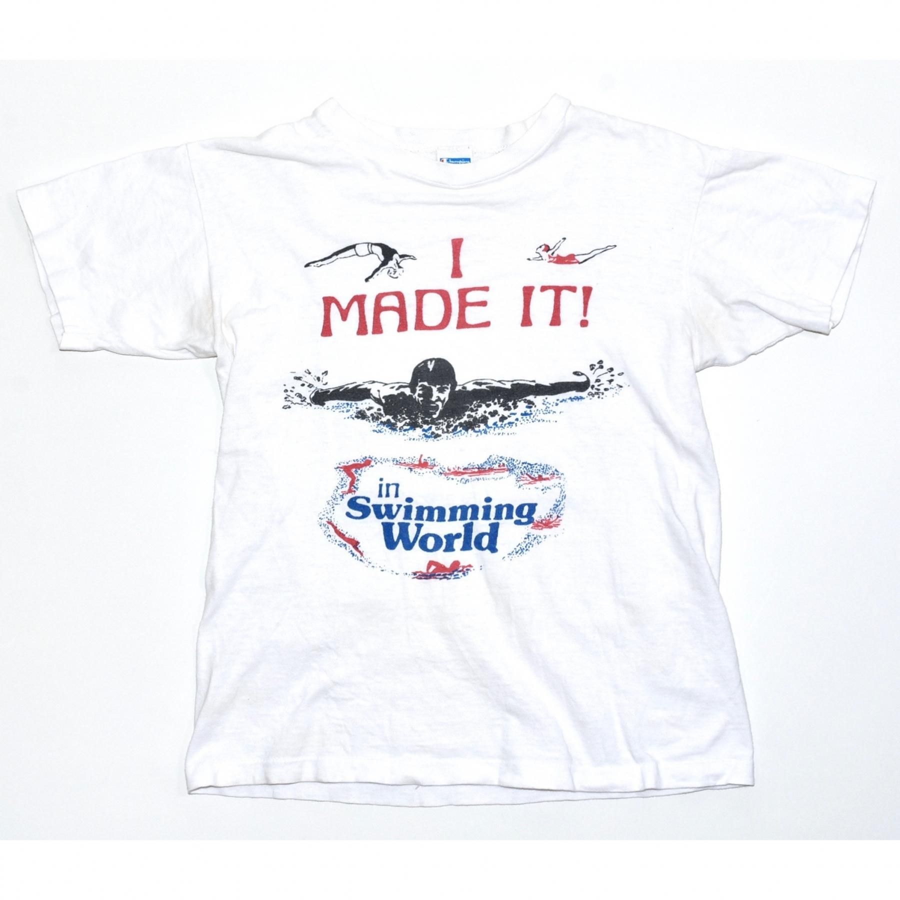 1973-82 CHAMPION 'I MADE IT! in Swimming World' Tee S MADE IN USA ߥץ