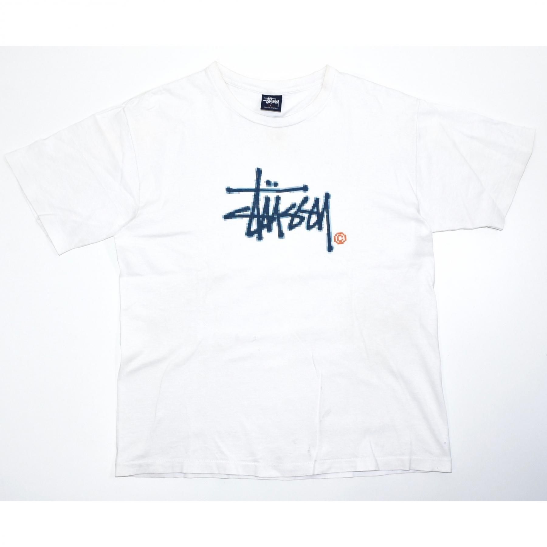 1990s STUSSY Digital logo Tee L MADE IN USA White