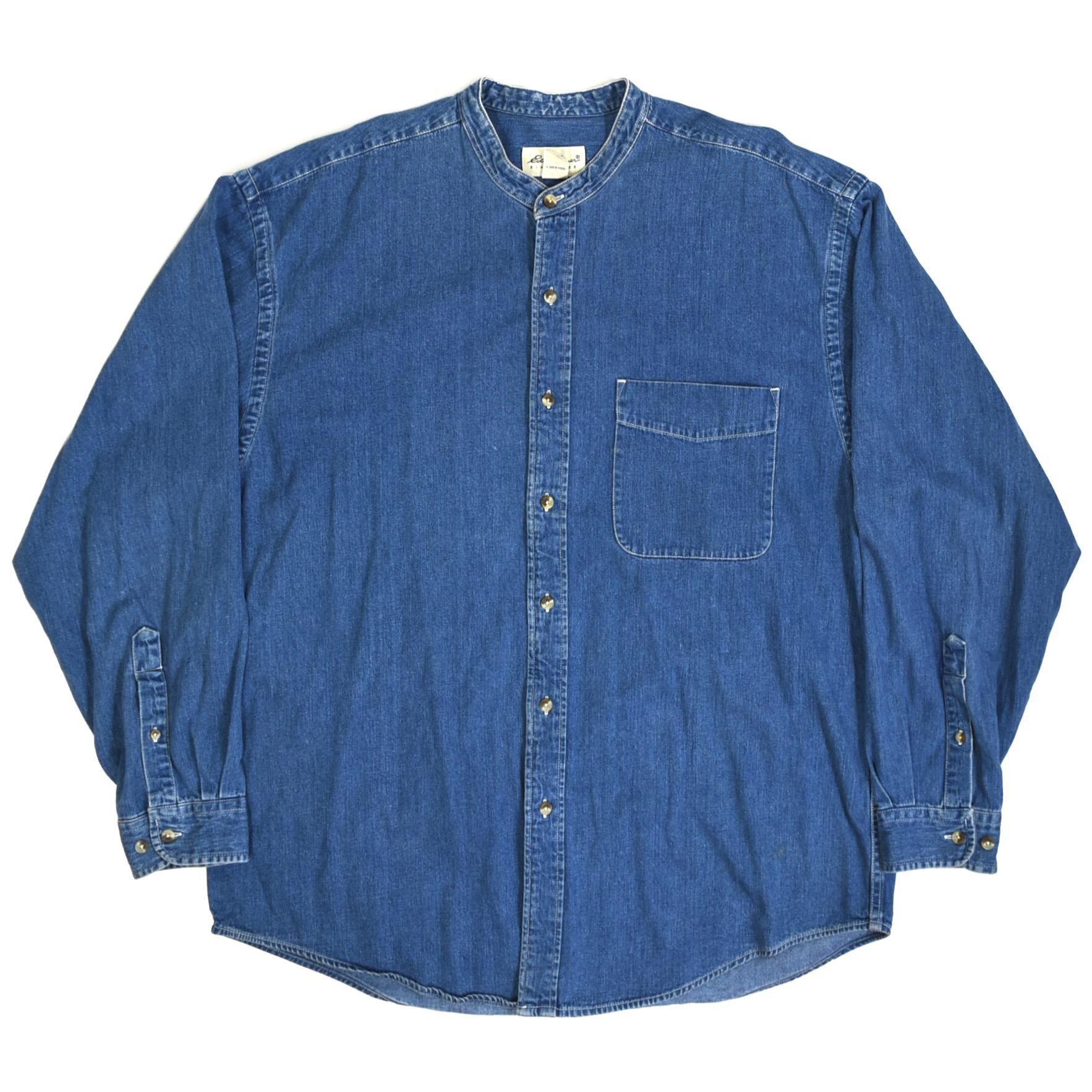 1990s Eddie Bauer Collarless denim shirt L Indigo